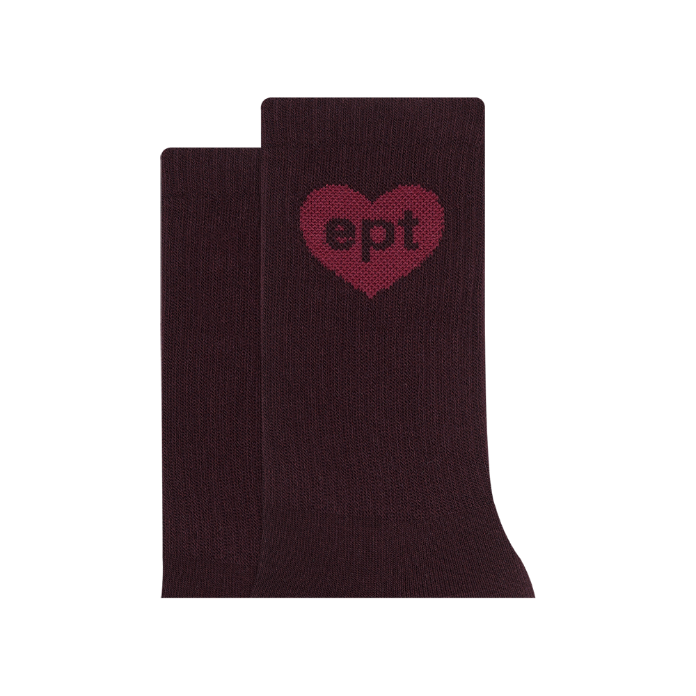 Heart Long Crew Socks (Burgundy)