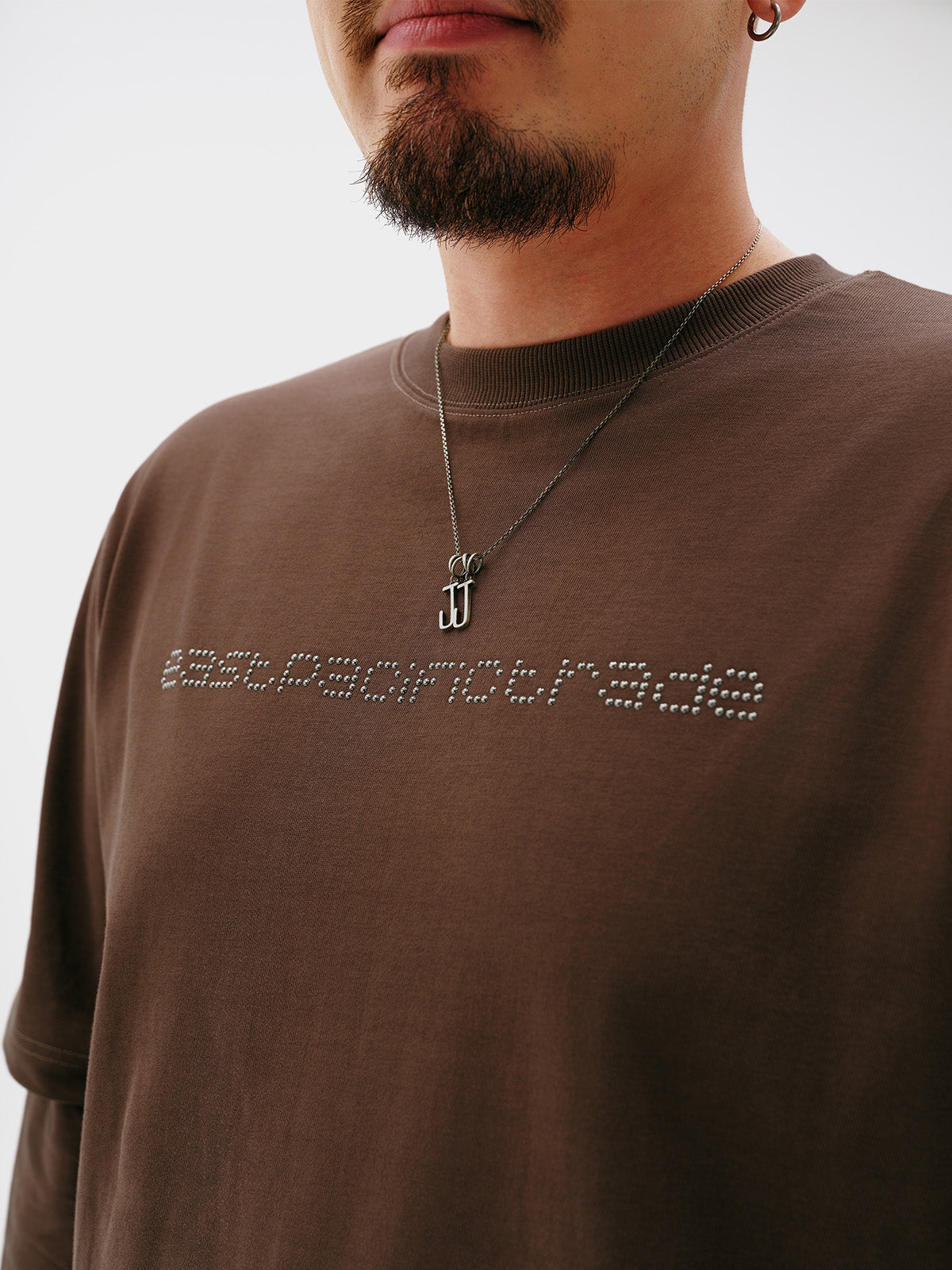 Studded Logo Layered Long Sleeve (Brown)