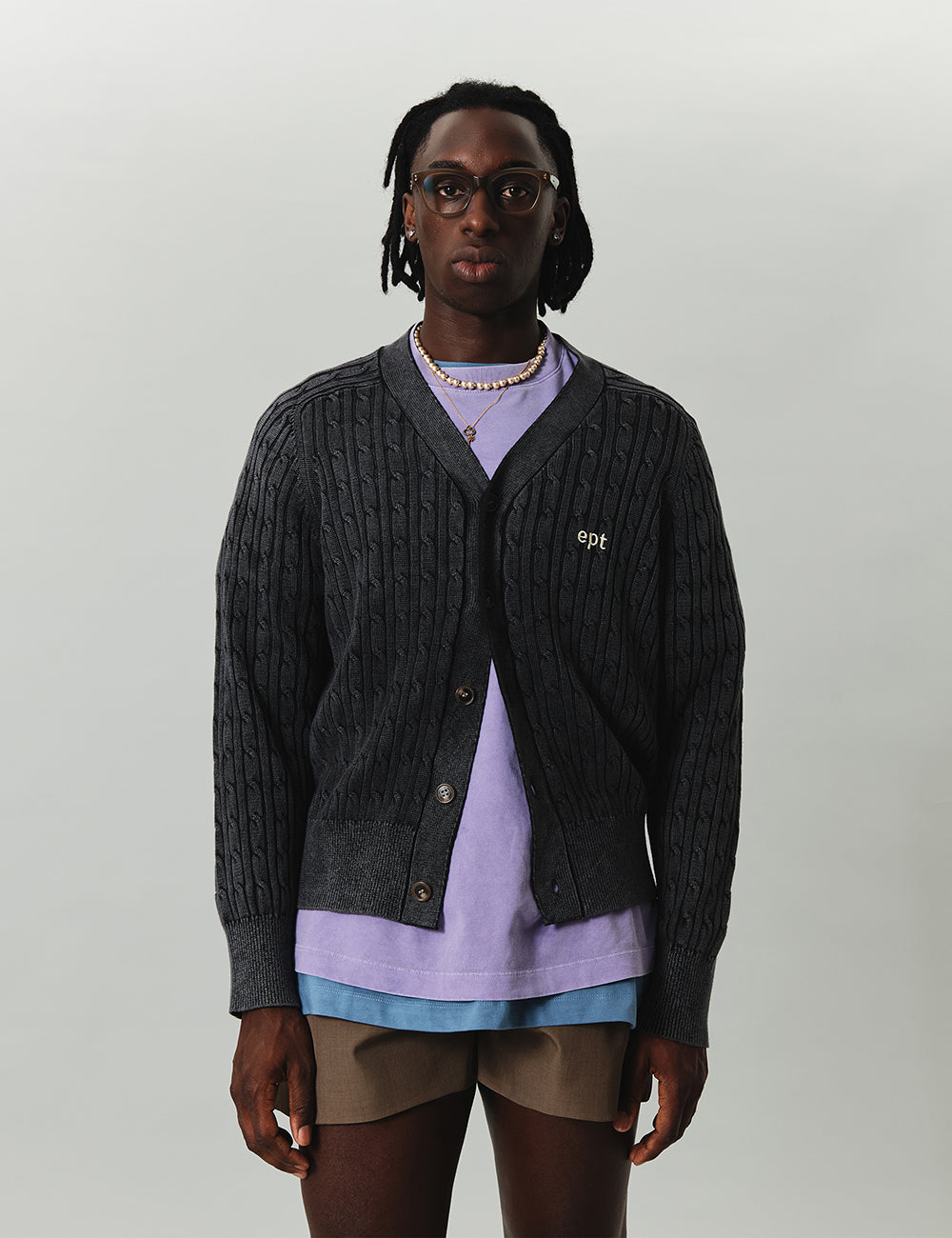 Sand Washing Knit Cardigan (Black)