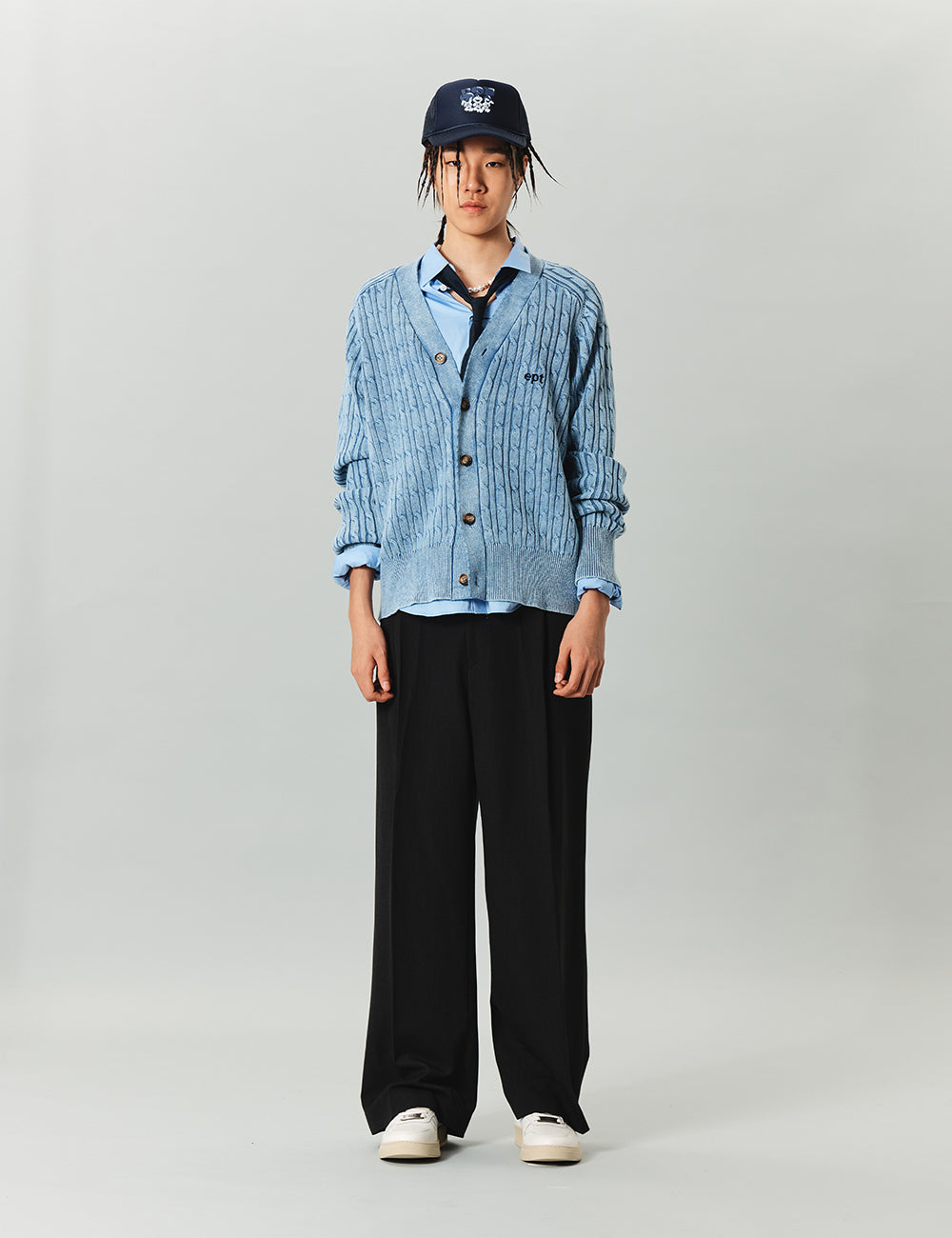 Sand Washing Knit Cardigan (Blue)