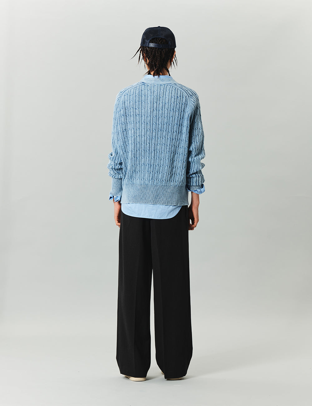 Sand Washing Knit Cardigan (Blue)
