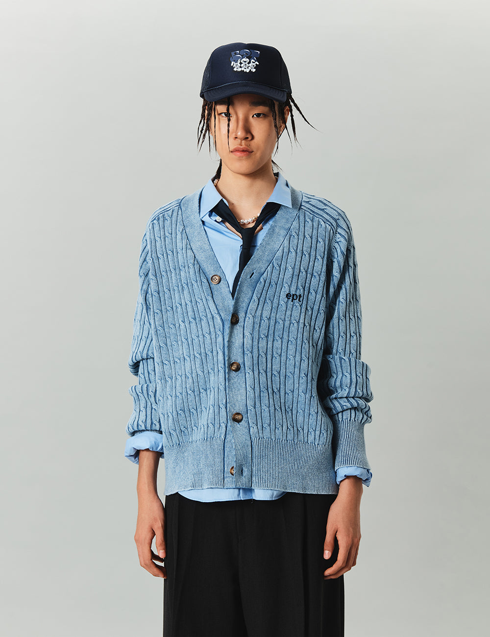 Sand Washing Knit Cardigan (Blue)