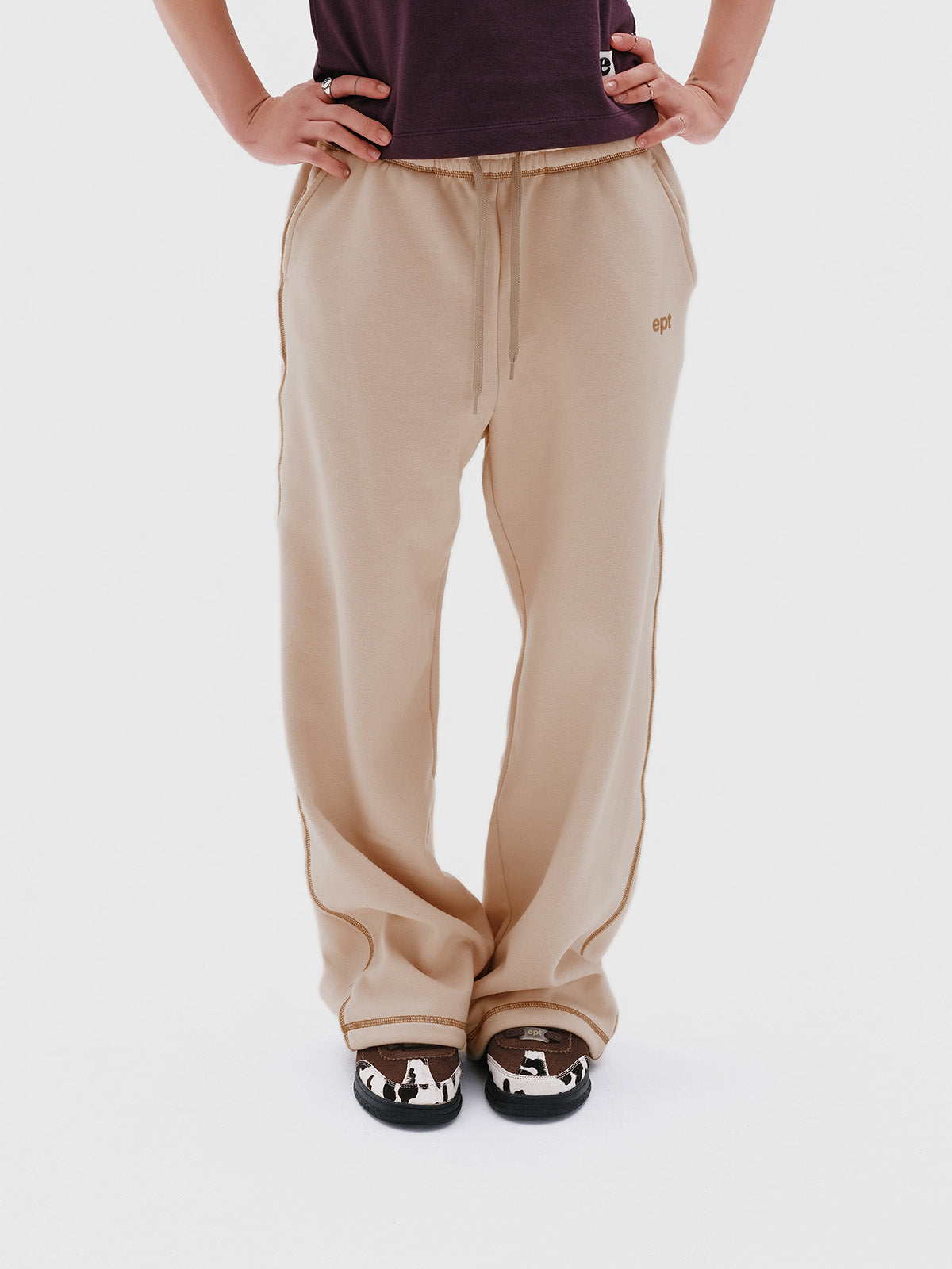 Cover Stitch Sweat Pants (Beige)