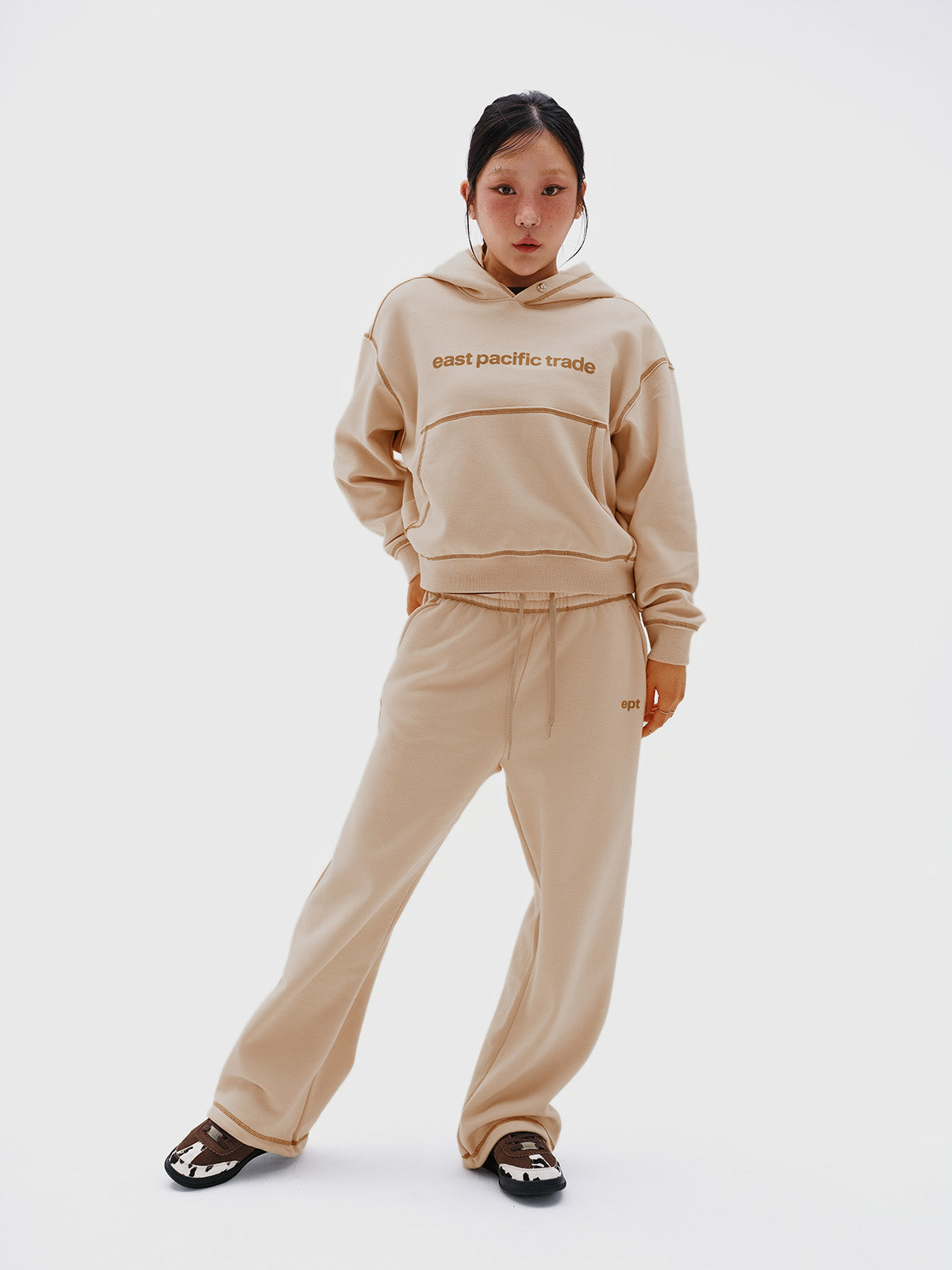Cover Stitch Sweat Pants (Beige)