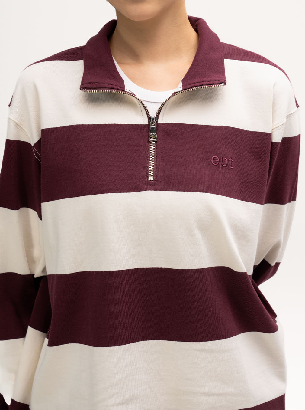 Striped Rugby Half Zip Up (Burgundy)