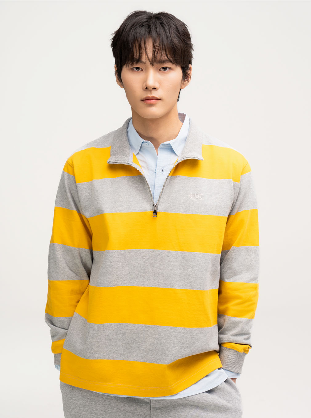 Striped Rugby Half Zip Up (Yellow)