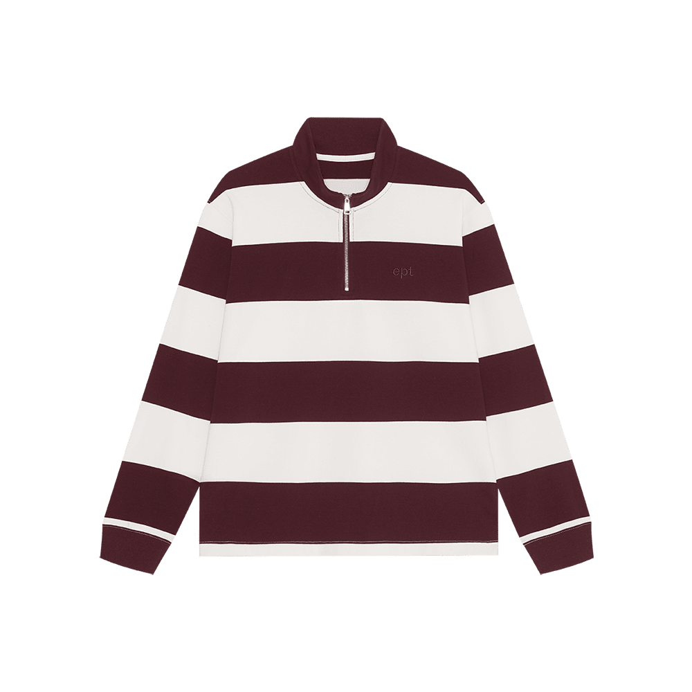 Striped Rugby Half Zip Up (Burgundy)