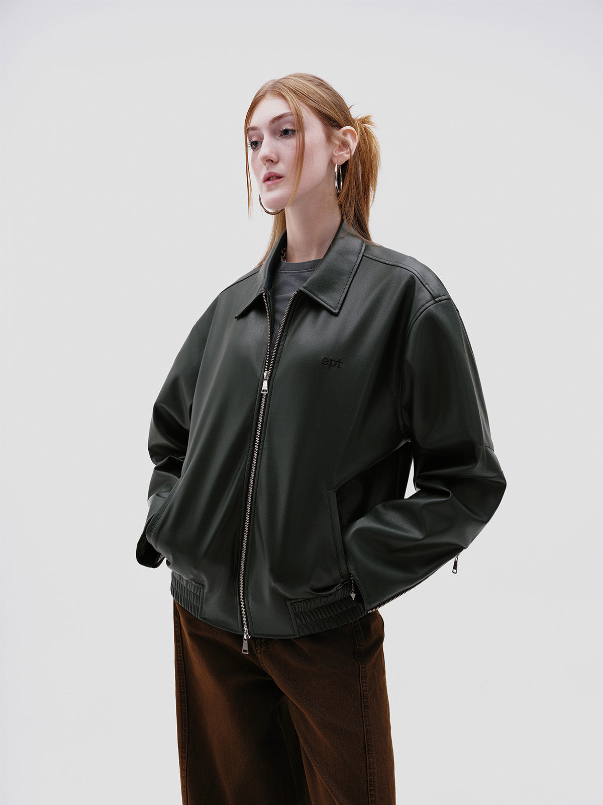 Faux Leather Jacket (Deep Green)