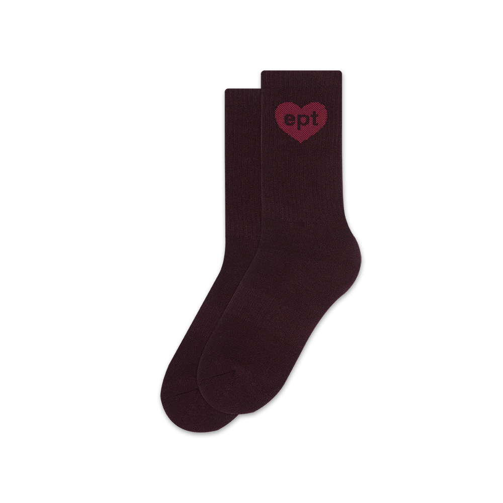 Heart Long Crew Socks (Burgundy)