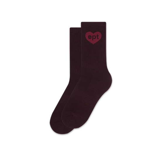 Heart Long Crew Socks (Burgundy)