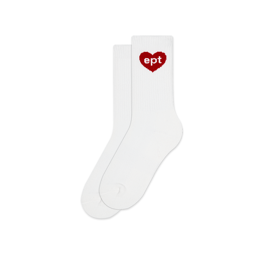 Heart Long Crew Socks (White)