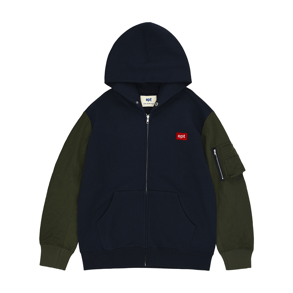 Nylon Mixed Hood Zipup (Navy/Khaki)