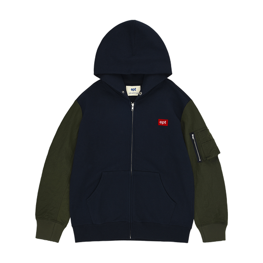 Nylon Mixed Hood Zipup (Navy/Khaki)