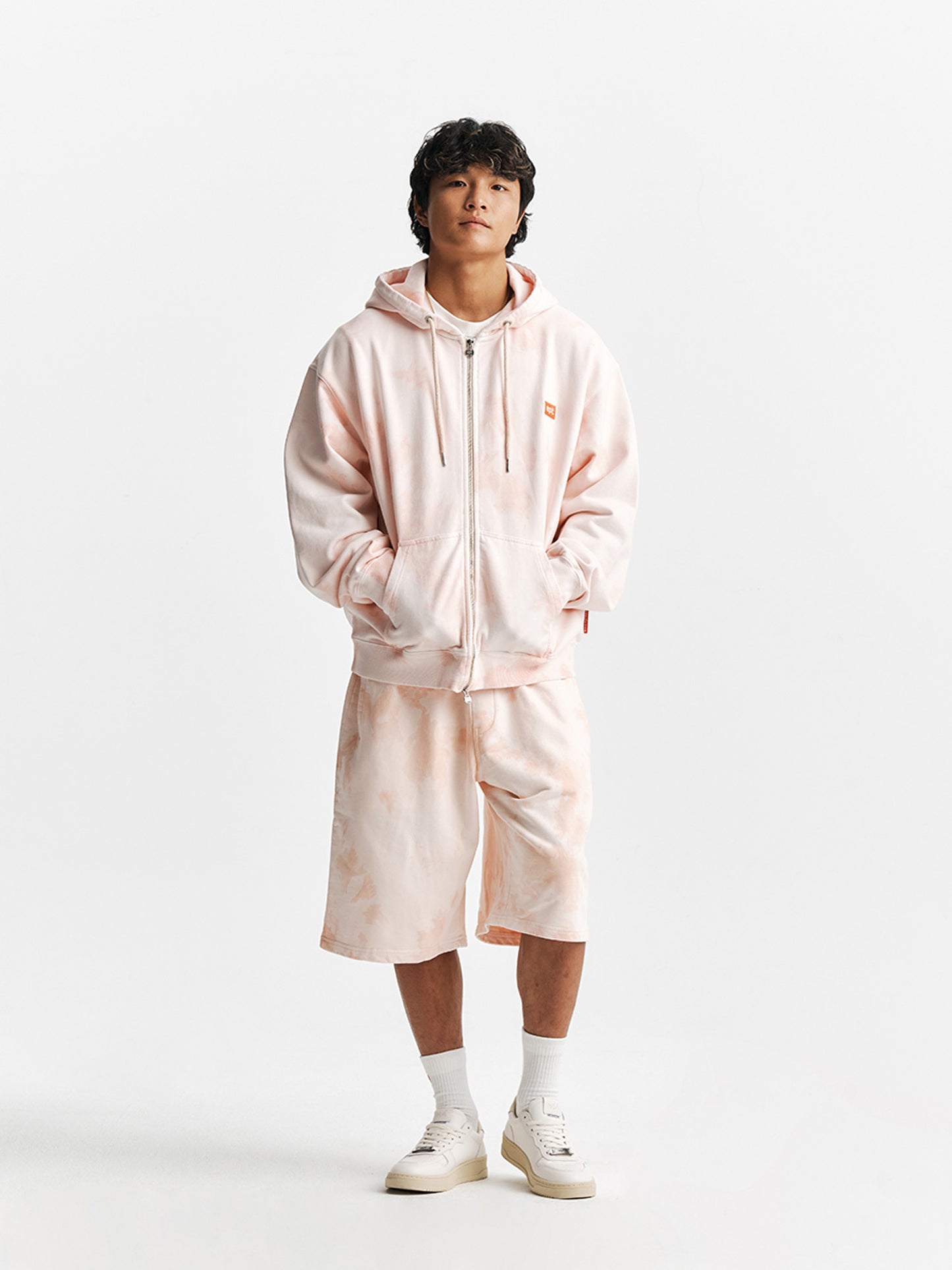Tie-Dye Zipup Hoodie (Coral)
