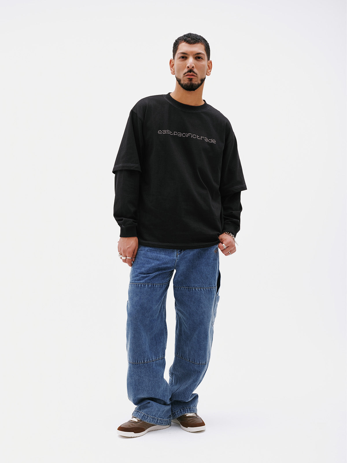 Studded Logo Layered Long Sleeve (Black)