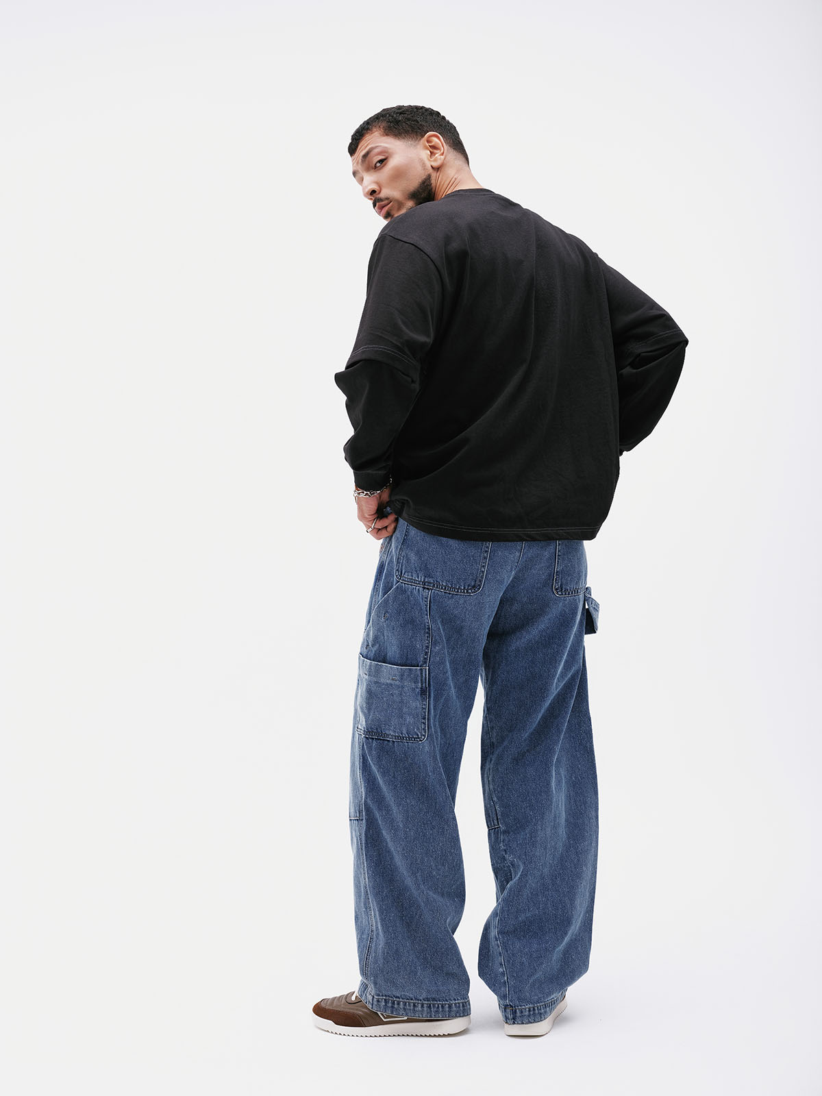 Studded Logo Layered Long Sleeve (Black)