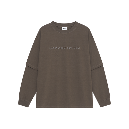 Studded Logo Layered Long Sleeve (Brown)