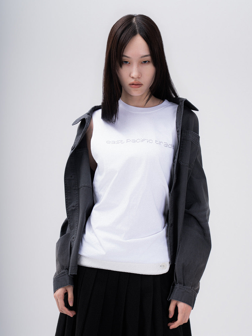 Studded Sleeveless T-Shirt (White)