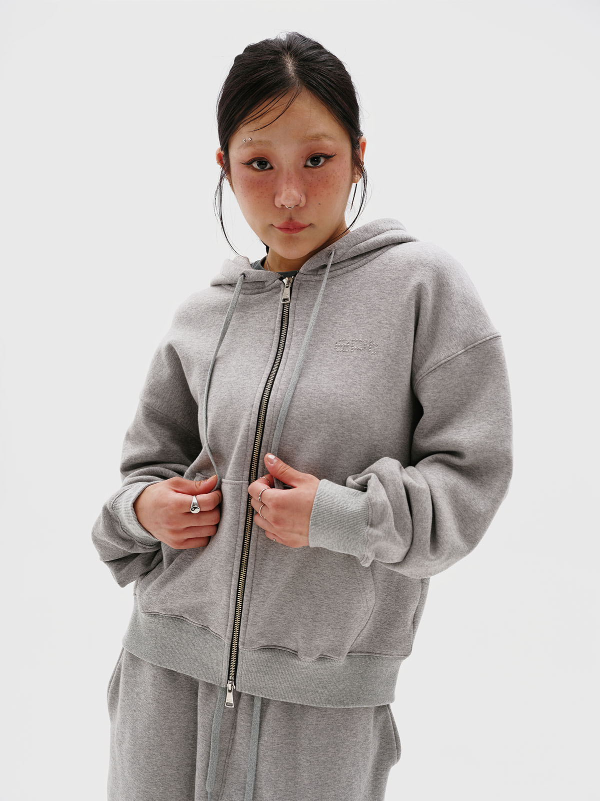 Studded Zip Hoodie (Melange)