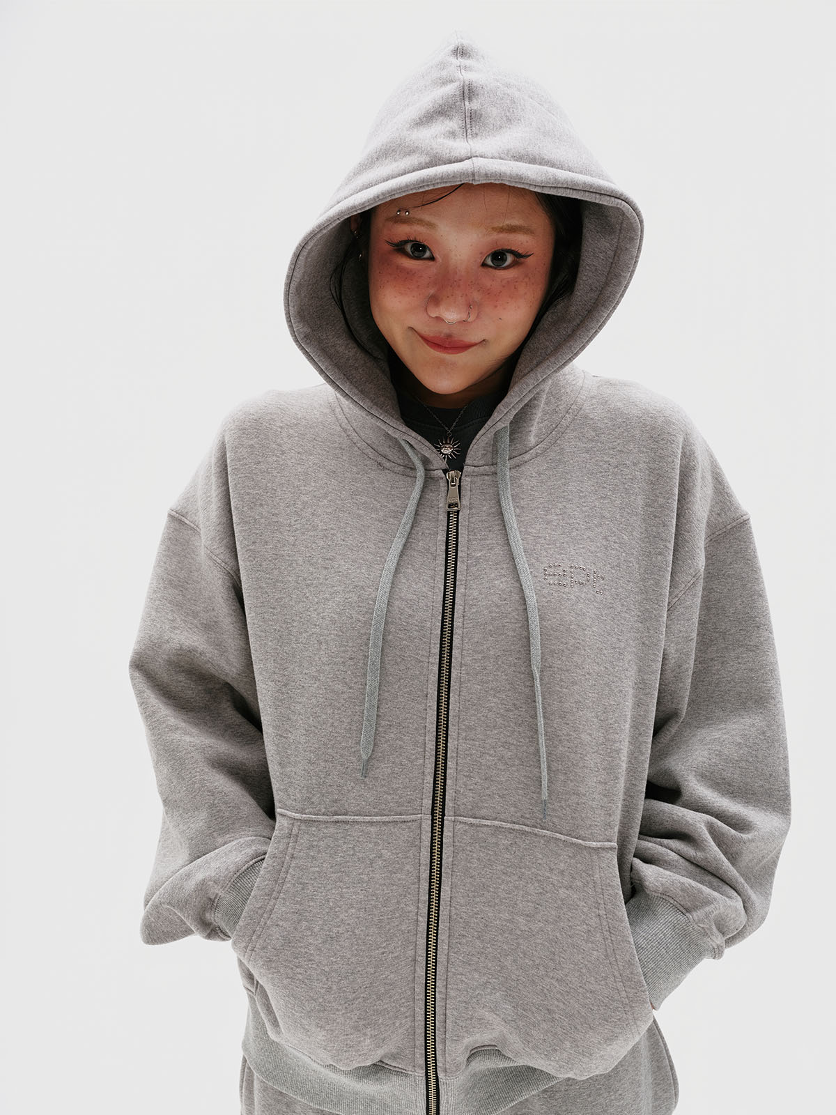 Studded Zip Hoodie (Melange)