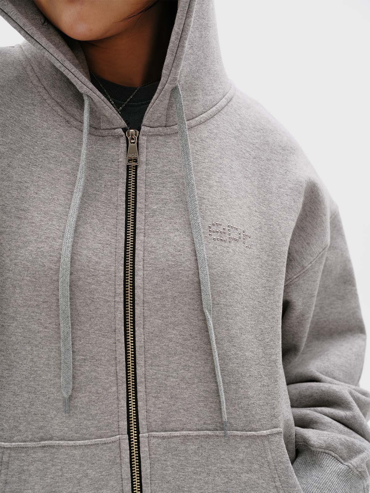 Studded Zip Hoodie (Melange)