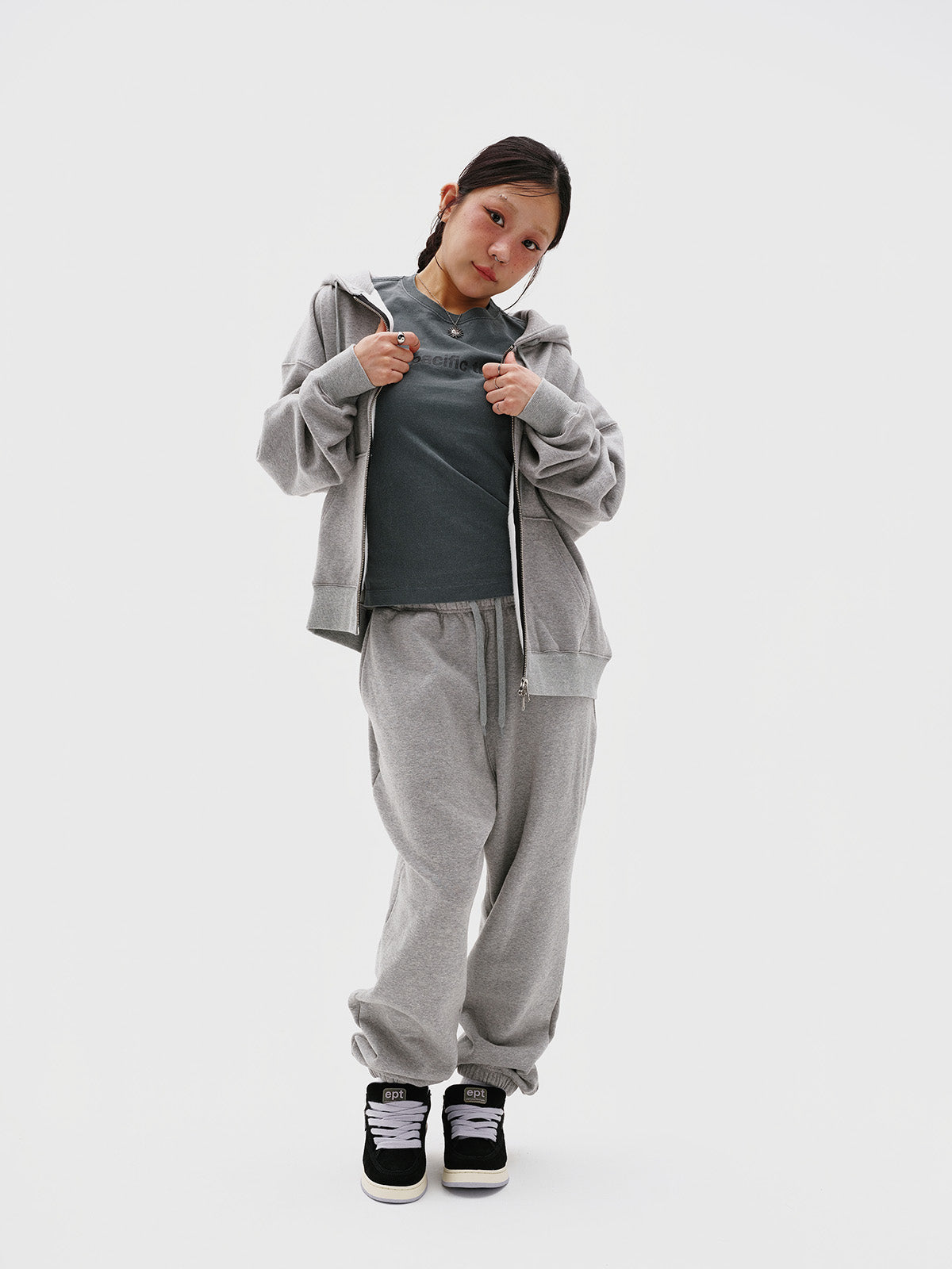 Studded Zip Hoodie (Melange)